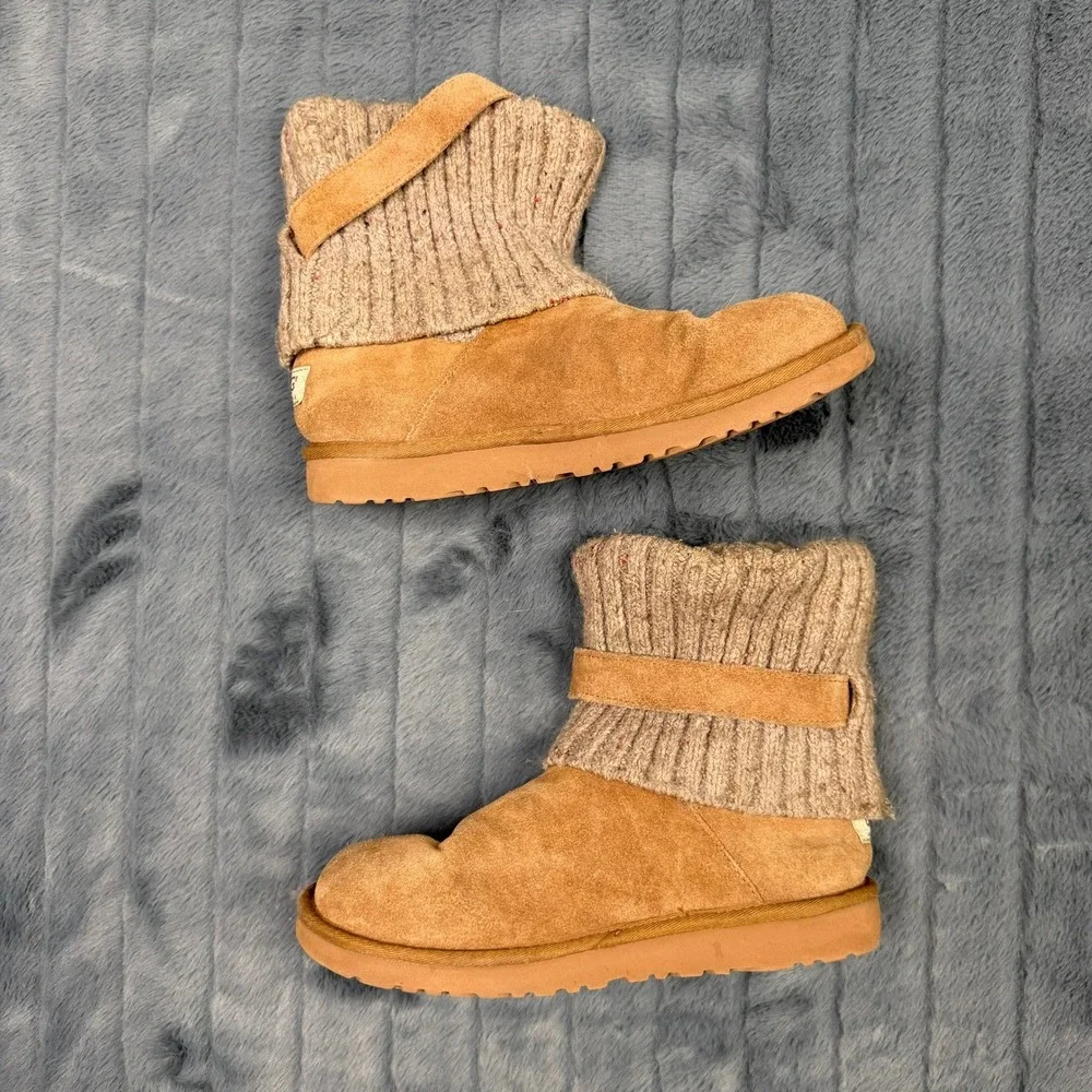 UGG Australia Lattice Cardy Chestnut Suede Knit Buckle Boots 1006811 Womens 6